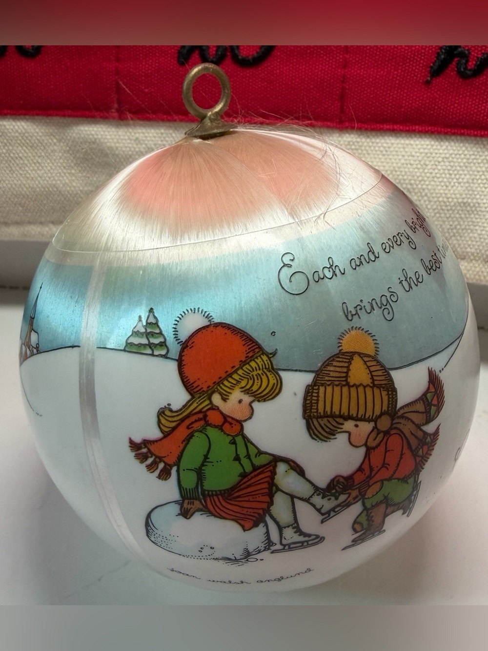 JOAN WALSH ANGLUND•Christmas 1980- satin ball ornament-